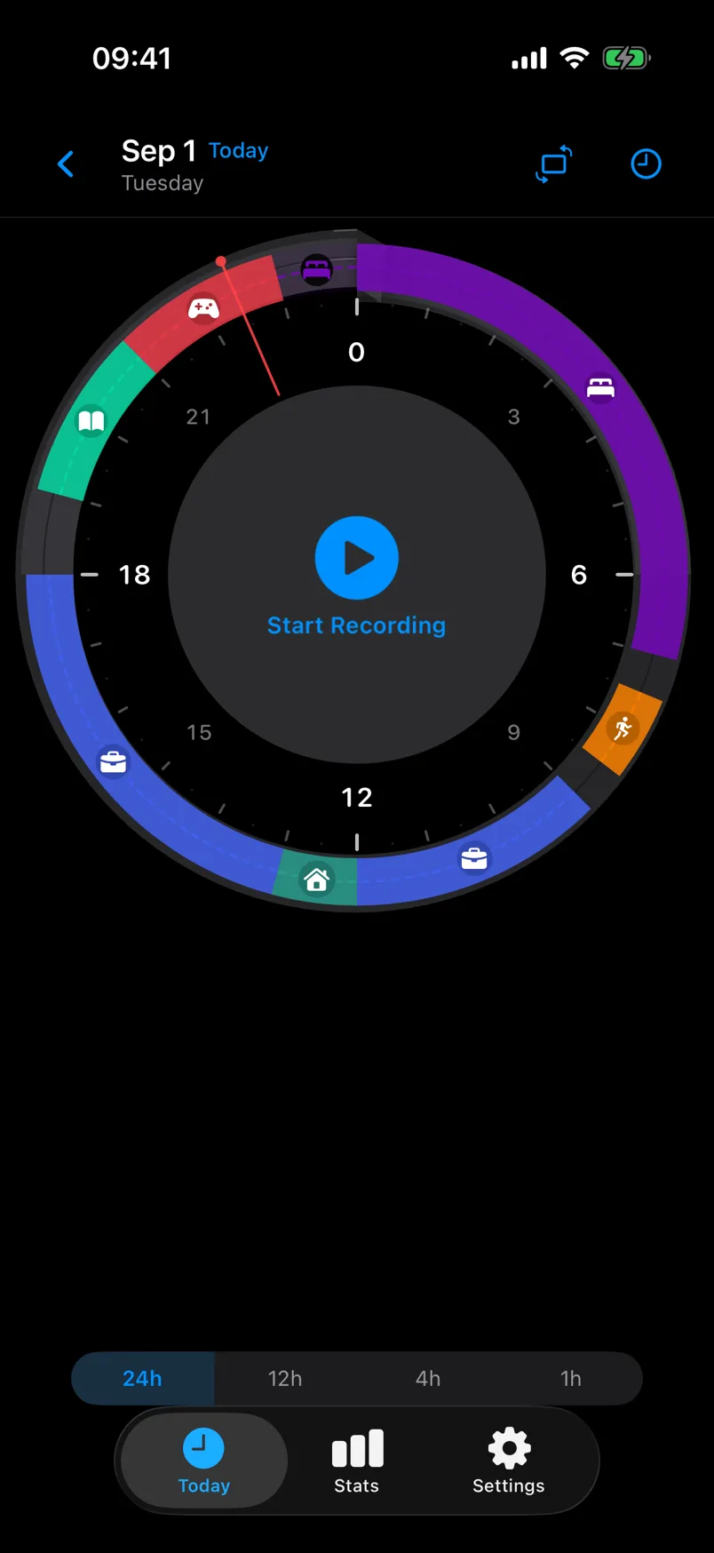 DayShape Today 24-hour clock showing a full day of time blocks